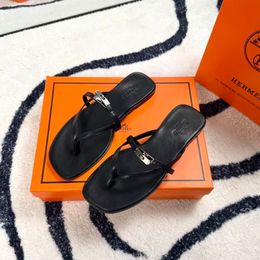 Hermes Sandals Women Flip Flops Hsandal Summer Casual Beach Sandal High Quality Genuine Leather Luxury Flat Slippers