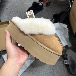 UGG Coquette Designer Tasman Slippers Chestnut Fur Slides Sheepskin Shearling Tazz Mules Women Ultra Mini Platform Boots